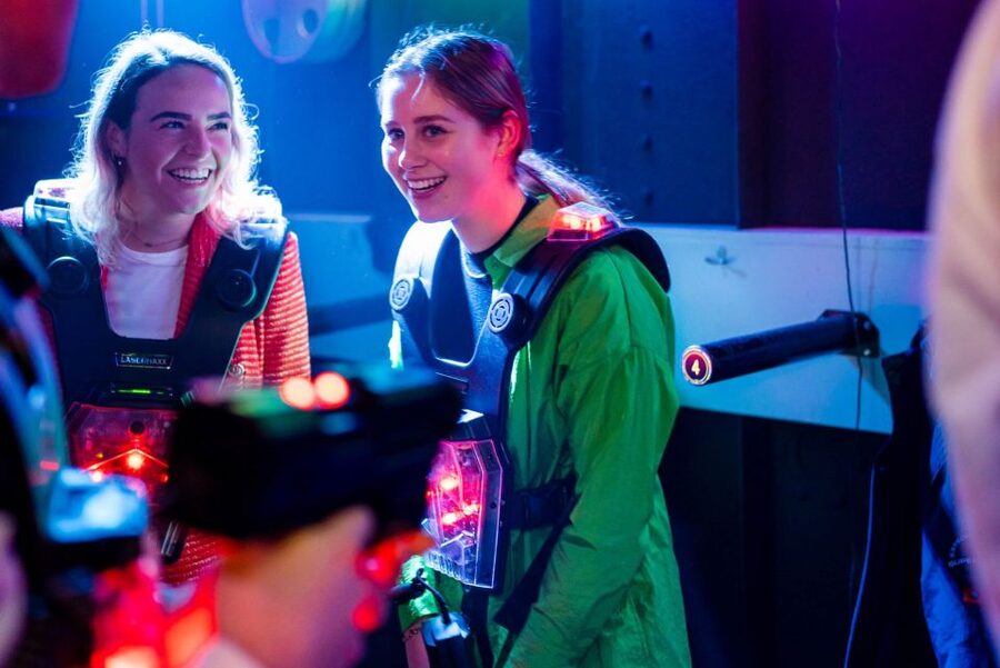Rotterdam: Lasergame Actvity - The submarine-style arena: portholes, barrels, and engine cover
