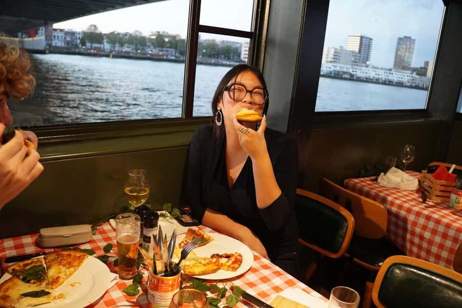 Rotterdam: Pizza Cruise - Antipasti on deck: olives, focaccia dip, and Italian cold cuts